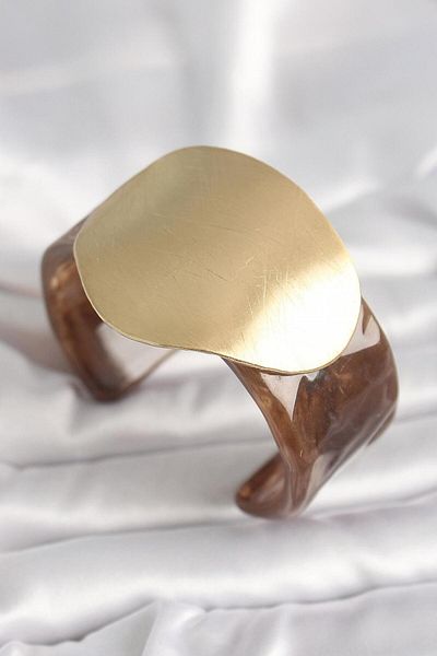 AfraBeauty Brown Marble Pattern Acrylic Plastic Gold Circle Plate Model Vintage Bracelet