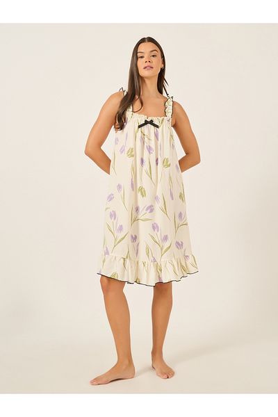 Styli Floral Print Ruffled Hem Strappy Nightdress