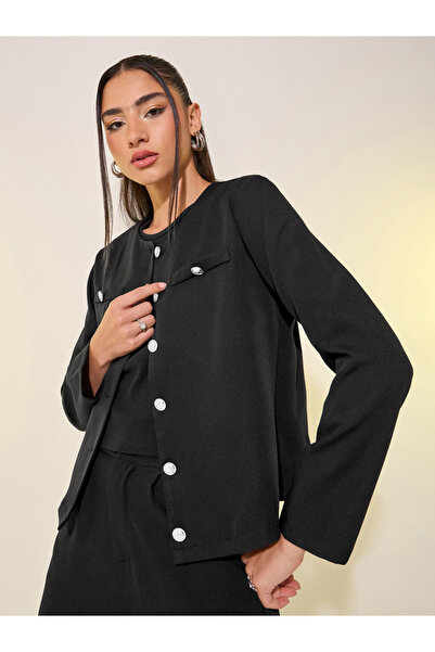 Styli Solid Button Front Top and Pants Co-Ords