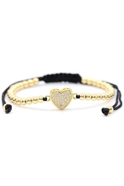 Tessero Luxury bracelet with heart-shaped charm, 24K gold-plated, zircon stones, adjustable size, golden