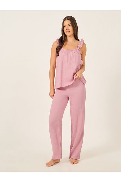 Styli Cotton Gauze Ruffle Cami and Pyjama Set