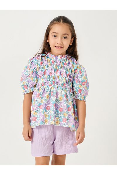Styli Printed Smocked Detail Top and Shorts Set