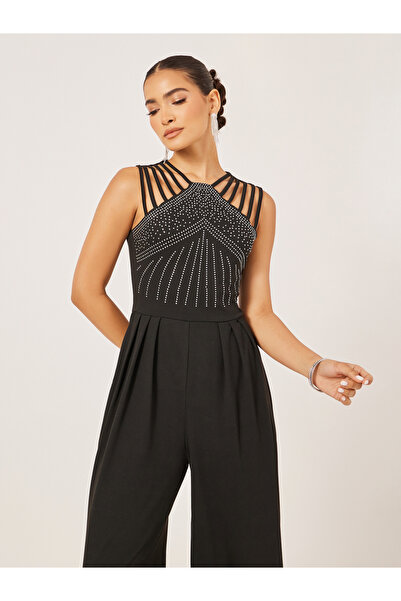 Styli Embellished V Neck Wide Leg Jumpsuit