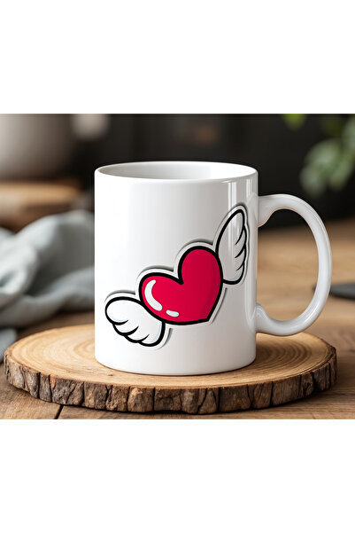 BB TRADE White Ceramic Printed Mug Cup 330ml with Heart Design