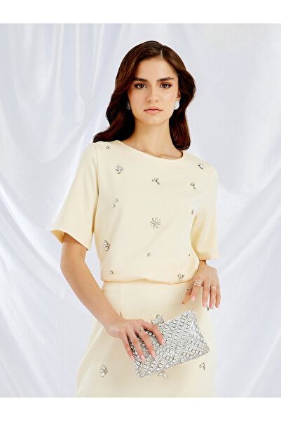 Styli Embellished Short Sleeve Top and Skirt Co-Ords
