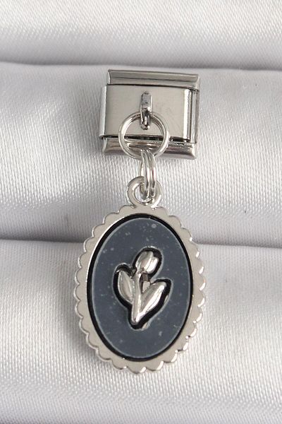 AfraBeauty 316L Steel Silver Color Flower Embroidered Black Portrait Model Nomination Charm