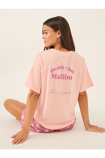 Styli Slogan Print Round Neck T-Shirt and Shorts Pyjama Set