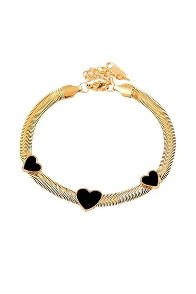 Tessero Brățară de damă cu lanț tip șarpe, model inimă, oțel inoxidabil placat cu aur, mărime reglabilă, 18cm+5cm ex