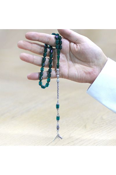 Tesbihane سبحة معدنية مطلية باللون الفيروزي الشفاف من الخرز الأحمر المقاوم للأسواد