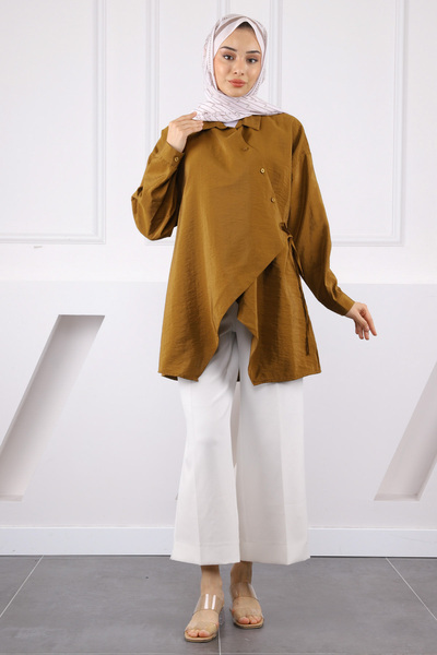 İmajButik Τουνίκ Modal με πλαϊνό δέσιμο Camel