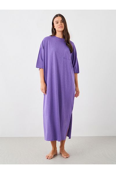 Styli Solid Dropped Shoulder Pocket Detail Nightdress with Side Slit