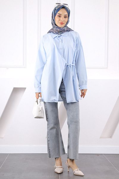 İmajButik Baby Blue Side Tie Modal Τουνίκ