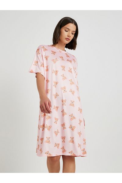 Styli Graphic Printed Round Neck Nightdress