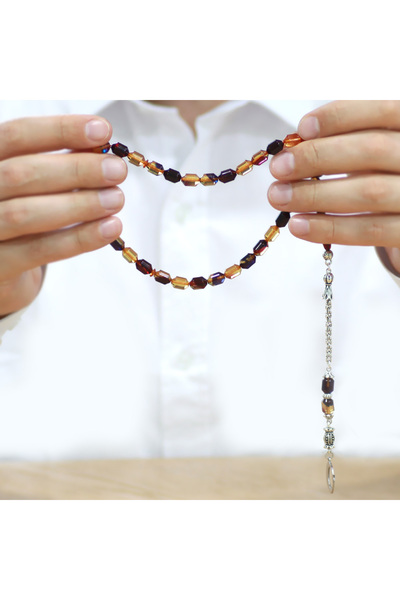 Tesbihane سبحة من الخرز البرتقالي المقاوم للتلطيخ مع شرابة معدنية ورأس على شكل كبسولة مكتوب عليها اسم Ayyıldız