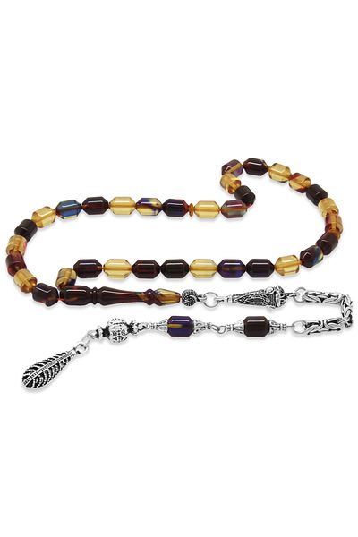 Tesbihane سلسلة معدنية غير مشوهة بسلسلة مطرزة بطرف كبسولة قطع Bonibon Fire Amber Prayer Beads