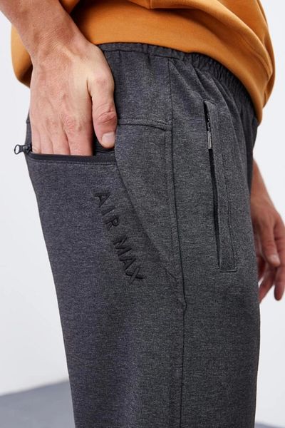 TOMMY LIFE Anthracite Melange Zipper Pocketed Narrow Mold Jogger Men's Tracksuit Bottom - 84343