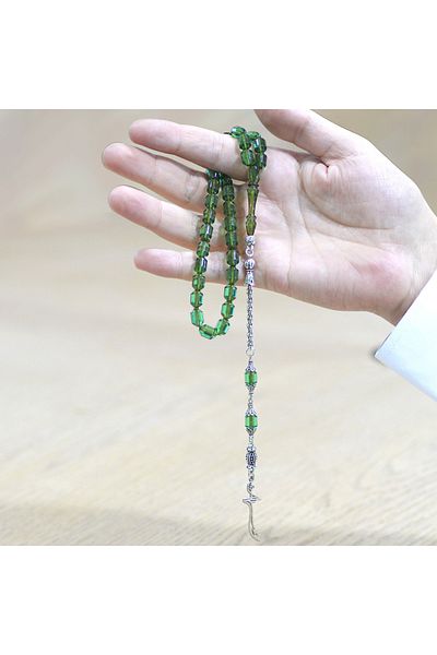 Tesbihane سبحة معدنية مانعة للتلطيخ على شكل شرابة ألبانية، كبسولة مقطوعة باللون الأخضر المائي، كهرمان النار