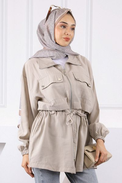 İmajButik Μπουφάν με διπλή τσέπη με πέτρινη ζώνη
