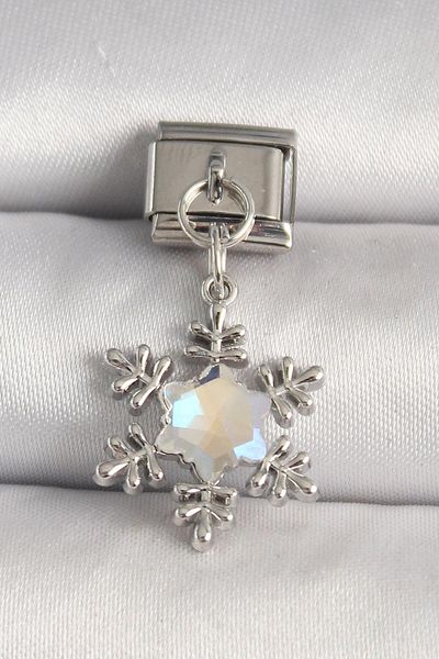AfraBeauty 316L Steel Silver Color Zircon Stone Snowflake Model Nomination Charm