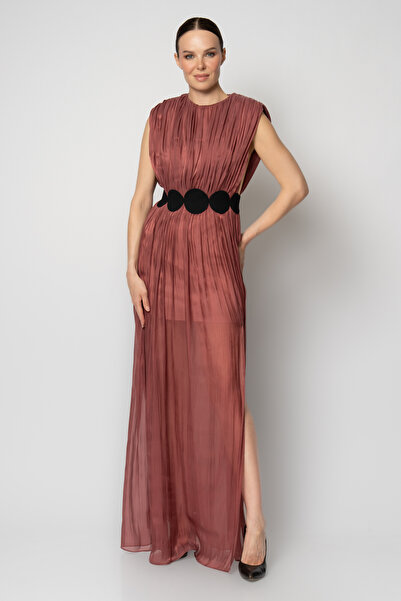 RENGIN Beli daire kemerli şifon abiye elbise