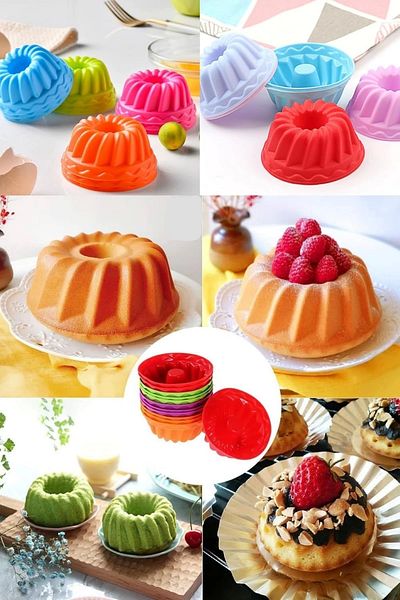 Madamev 6Pcs Silicone Muffin Cake Capsule Reusable Belly Cupcake Browni Cake Mold Colorful