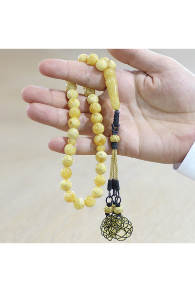 Tesbihane Premium Boxed 1000 Sterling Yellow Kazaz Tasseled Sphere Cut King Seccer White Yellow Drop Amber Prayer Beads