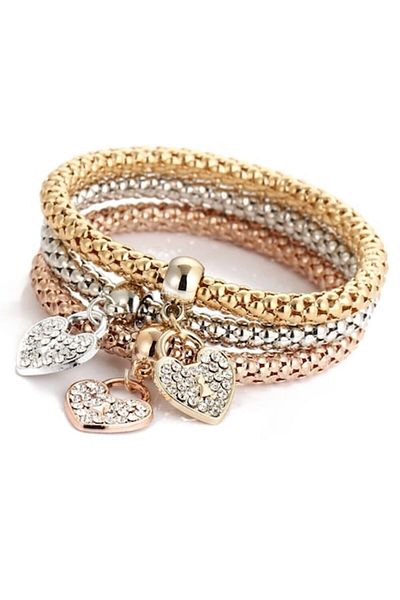 xUPING Set de 3 brățări cu pandantive în formă de inimă, placate cu aur de 14K
