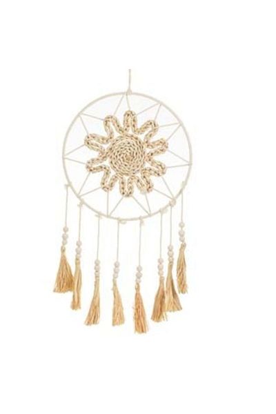 Jumbo Dreamcatcher Decorative Talisman Cream with Wooden Beads and Flower Ø30 x 70 cm