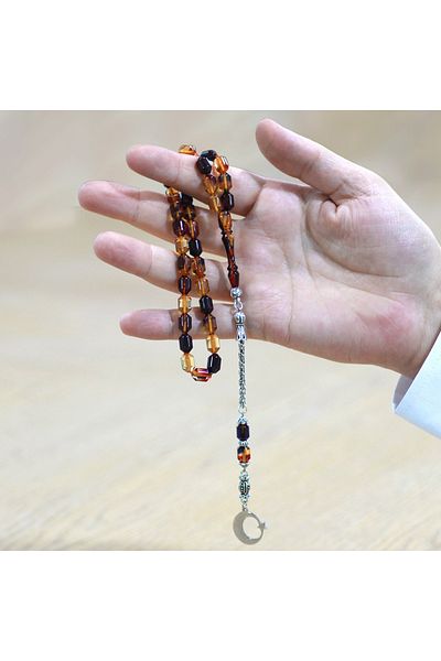 Tesbihane سبحة من الخرز البرتقالي المقاوم للتلطيخ مع شرابة معدنية ورأس على شكل كبسولة مكتوب عليها اسم Ayyıldız
