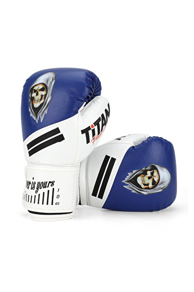 Titan Sport قفازات الملاكمة ذات النمط الجمجمة الشبح باللون الأزرق والأبيض