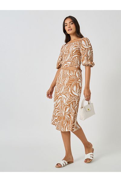 Styli All-Over Print Square Neck Cropped Top and Column Skirt Co-Ords