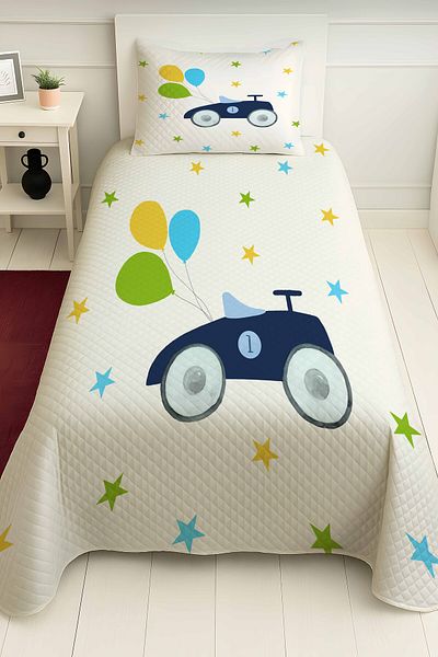 PRINTOPIA Blue Classic Car Star Balloon Patterned Boy's Single Pique Set