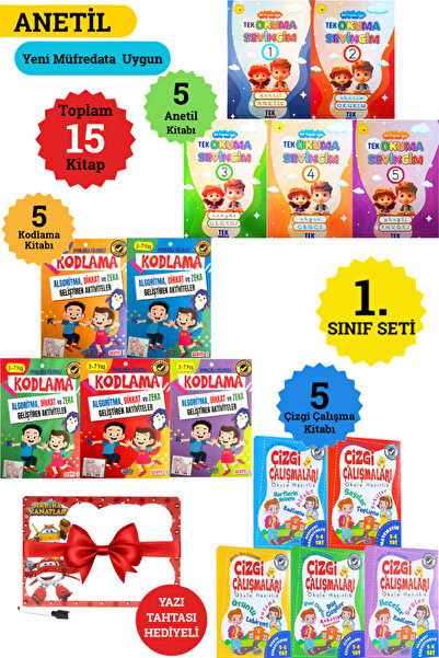 Altınpost Yayınları 1. Sınıf ANETİL Yeni Müfredat Tek Okuma Sevincim+5'li Kodlama+ Çizgi Çalışması+ Hediye Yazı Tahtası