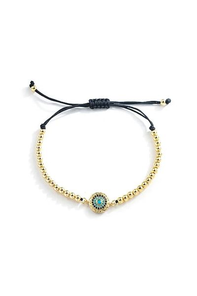 Tessero Luxury Bracelet with 18K Gold Plated Beads, Evil Eye Charm, Adjustable Size, Unisex, Gold