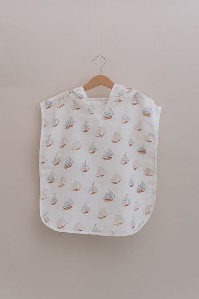 Tuğba Kuğu Muslin Poncho - Pureline Series - Sail Boats