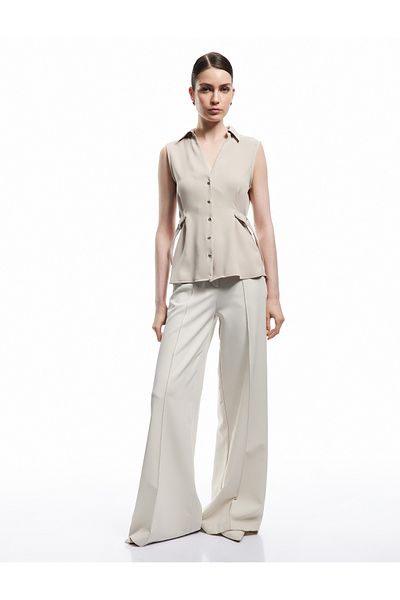 Koton New Season Crepe Fabric Belt Detailed Sleeveless Shirt