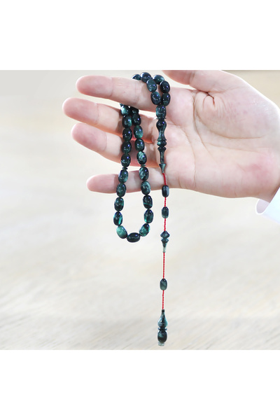 Tesbihane Each One and Its Imame Master Craftsmanship Capsule Cut Pearlescent Turquoise Black Catalin Rosary