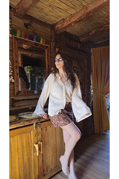 Fortuna Butik Embroidery Pattern Belted Linen Shorts