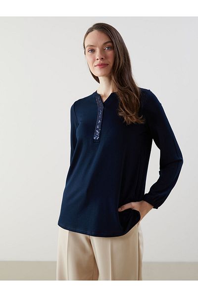 LC Waikiki New Season Women's Blouse with Tuck Collar and Sequin Embroidery - S5Jc25Z8