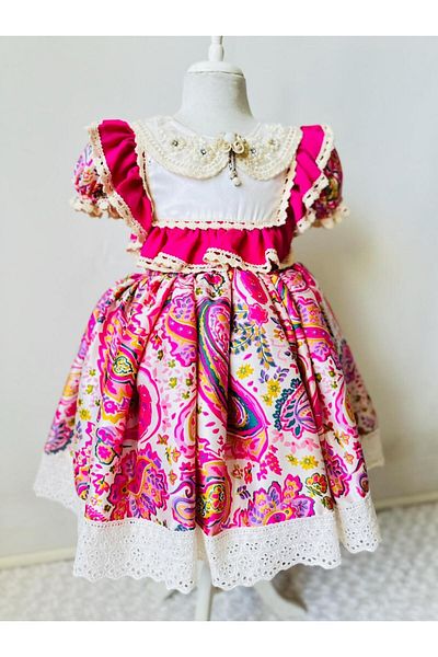 Gala Patterned Satin Girl Dress