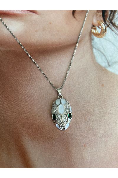 Pinery Jewels Big Stoned Snake Steel Non-Tarnish Gold Necklace