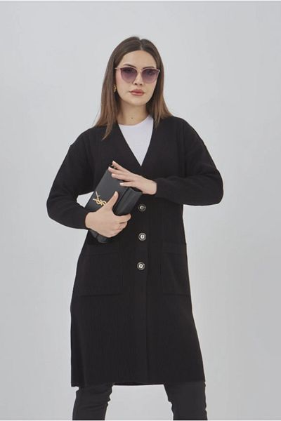 Stilmony Women's Knitwear Flexible Lycra Seasonal Button Detailed Pocketed Long Cardigan