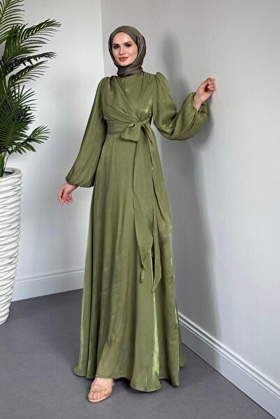 MERVEN AKYÜZ Celia Yandan Bağlamalı Janjan Abiye Haki