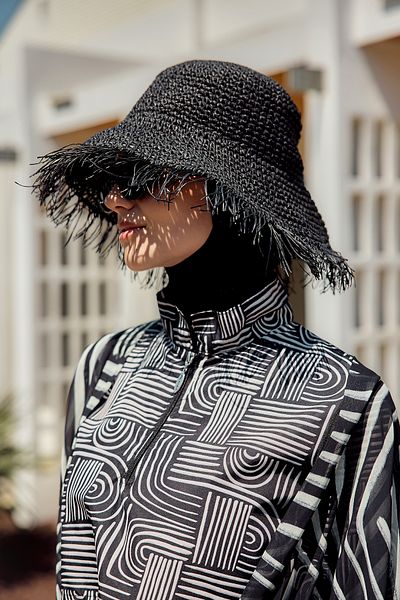 Remsa Mayo Hand Knitted Straw Hat with Fringe Tassel Detail Rş-2097 Black01