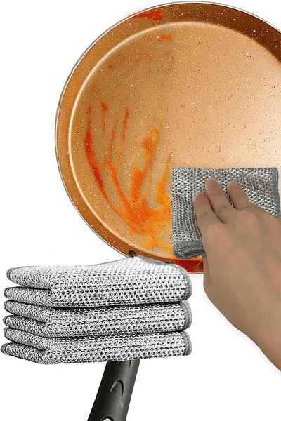 Hanedanev 6Pcs Wire Dishcloth Practical Multipurpose Stainless Dirt Stain Remover Magic Cleaning Cloth Double Layer