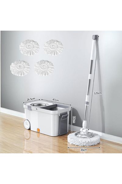 Deliny 360° Rotating Mop Set With Stainless Steel Centrifugal Bucket, 4 Mop Refills, Portable Bucket