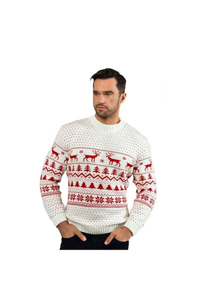 SIKS Men's Sweater with Christmas Themed Print, White, Size M-L