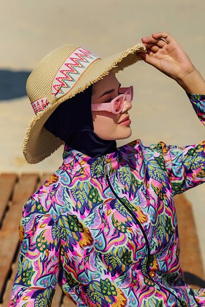 Remsa Mayo Straw Hat Beach Hat with Tassel Zigzag Stripe Detail Rş-2101 Beige