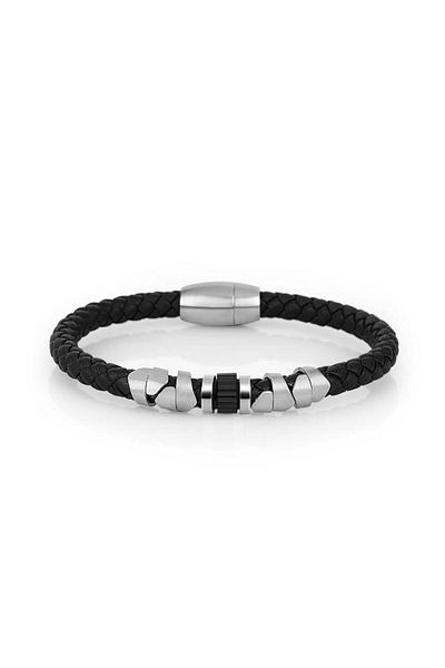 Santa Barbara Polo & Racquet Club Santa Barbara Polo Racquet Club Sbj.6.10005-1 Sporty Design Leather Black Men's Bracelet