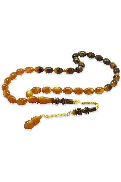 Tesbihane Золотий колір 925 проба срібло Плющ Імаме Майстерна робота Ячмінь Різання Фільтрований мед Коричневий Каталін Чотки